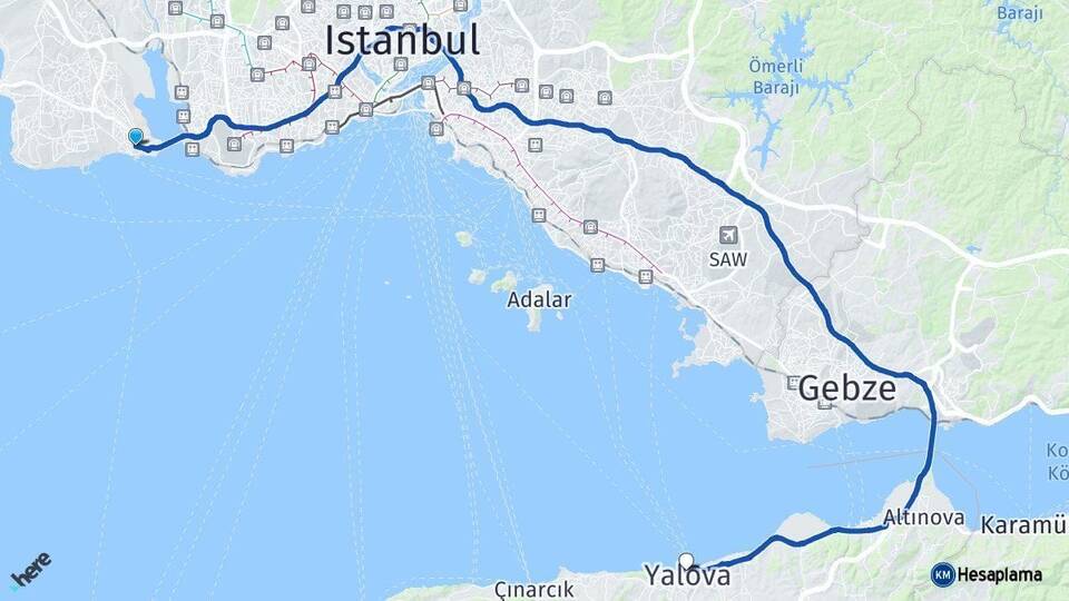 İstanbul Avcılar Yalova Arası Kaç Km - Yol Haritası