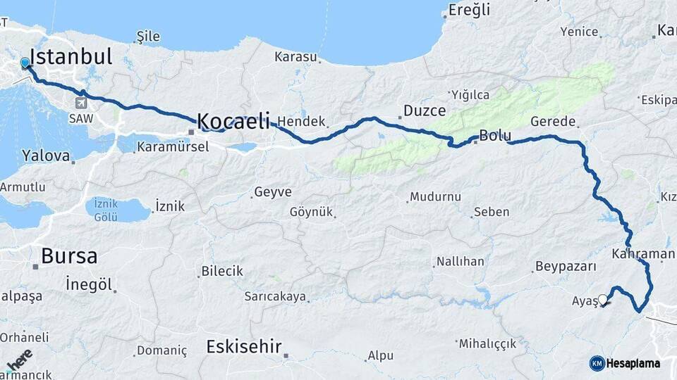 İstanbul Ayaş Ankara Arası Kaç Km - Yol Haritası