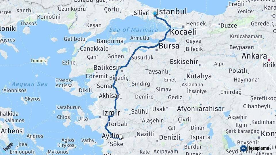 İstanbul Aydın Arası Kaç Km - Yol Haritası