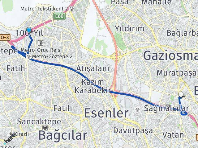 100. Yıl Bayrampaşa Arası Kaç Km - Yol Tarifi