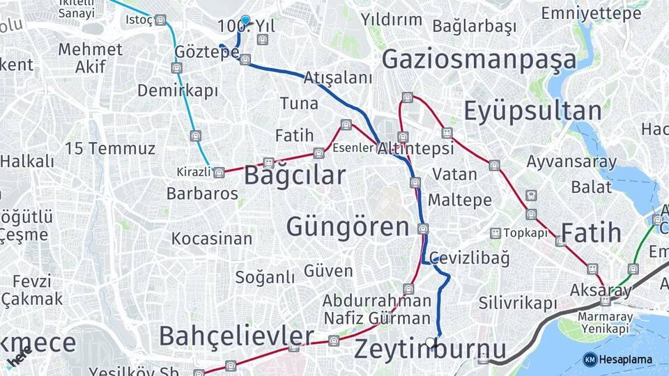 100. Yıl Zeytinburnu Arası Kaç Km - Yol Tarifi