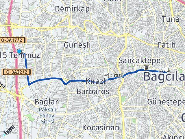 15 Temmuz Bağcılar Arası Kaç Km - Yol Tarifi