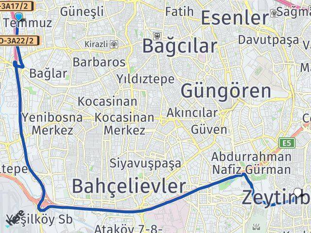 15 Temmuz Zeytinburnu Arası Kaç Km - Yol Tarifi