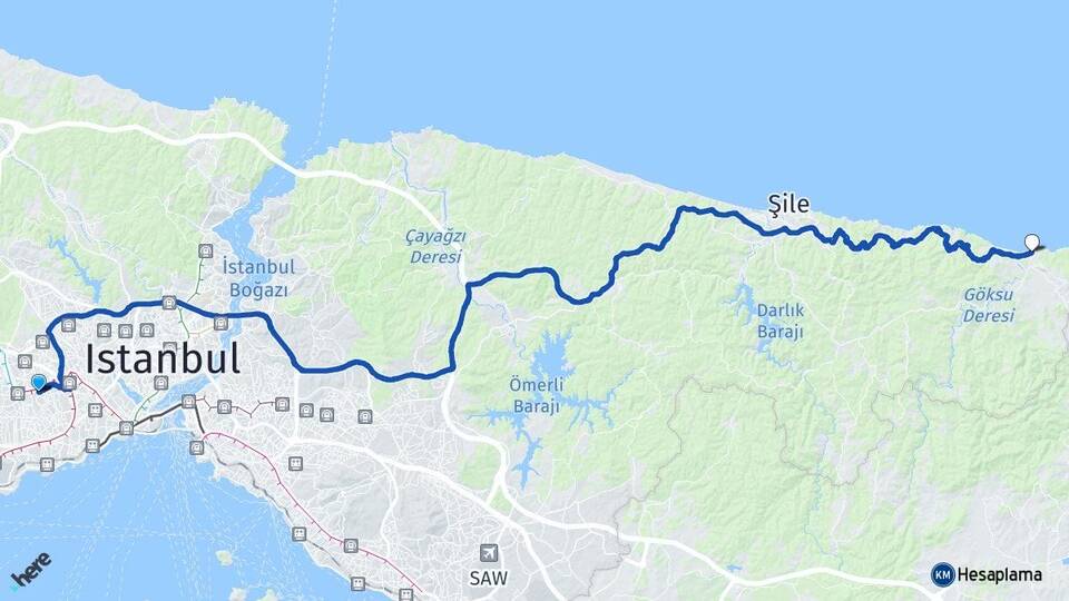 İstanbul Bağcılar Ağva Şile Arası Kaç Km - Yol Haritası
