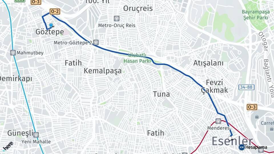 Göztepe Esenler Arası Kaç Km - Yol Tarifi