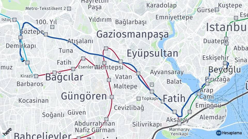Güneşli Beyoğlu Arası Kaç Km - Yol Tarifi