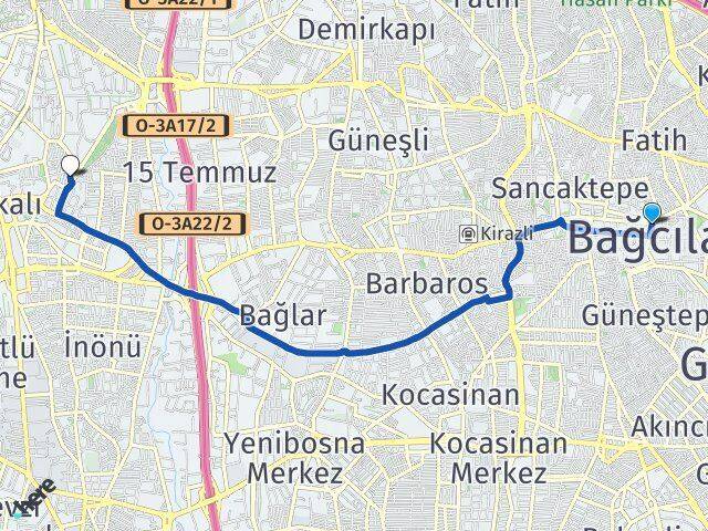 İstanbul Bağcılar Halkalı Küçükçekmece Arası Kaç Km - Yol Haritası