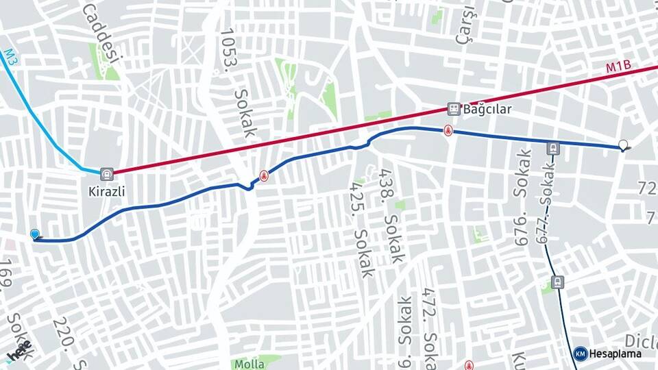 İstanbul Bağcılar Kirazlı Bağcılar Arası Kaç Km - Yol Haritası