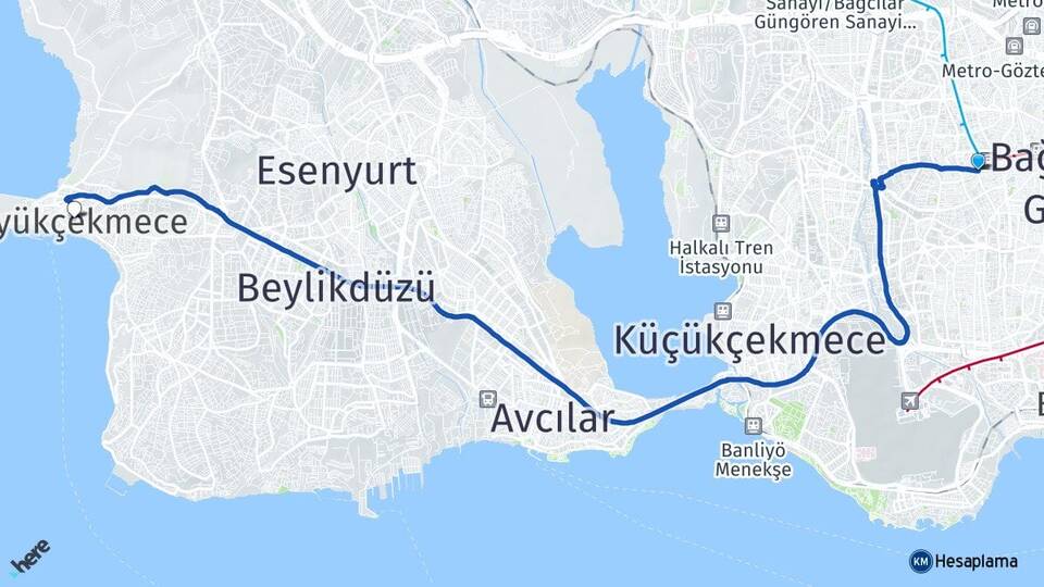 İstanbul Bağcılar Kirazlı Büyükçekmece Arası Kaç Km - Yol Haritası