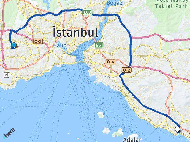 İstanbul Bağcılar Kirazlı Pendik Arası Kaç Km - Yol Haritası