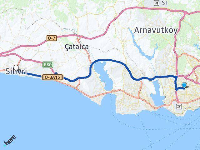 İstanbul Bağcılar Kirazlı Silivri Arası Kaç Km - Yol Haritası