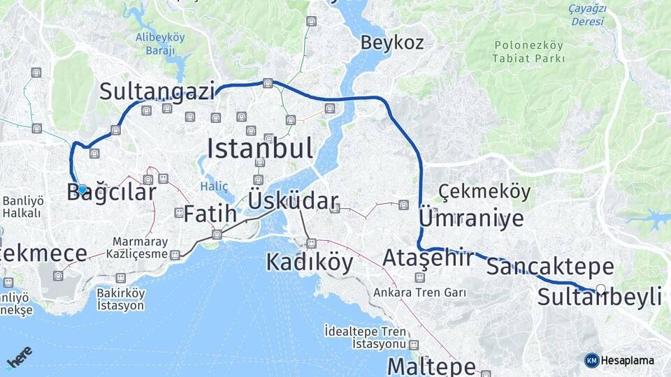 İstanbul Bağcılar Kirazlı Sultanbeyli Arası Kaç Km - Yol Haritası