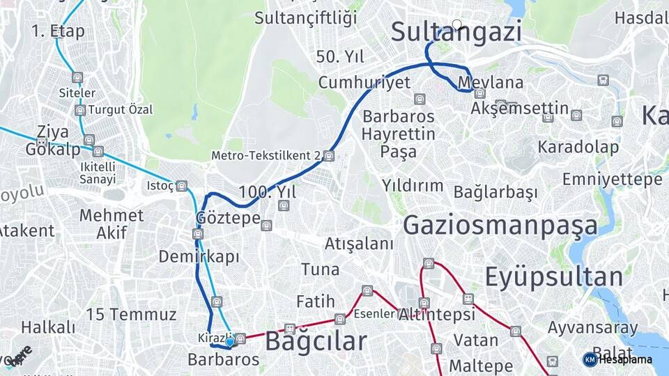 İstanbul Bağcılar Kirazlı Sultangazi Arası Kaç Km - Yol Haritası