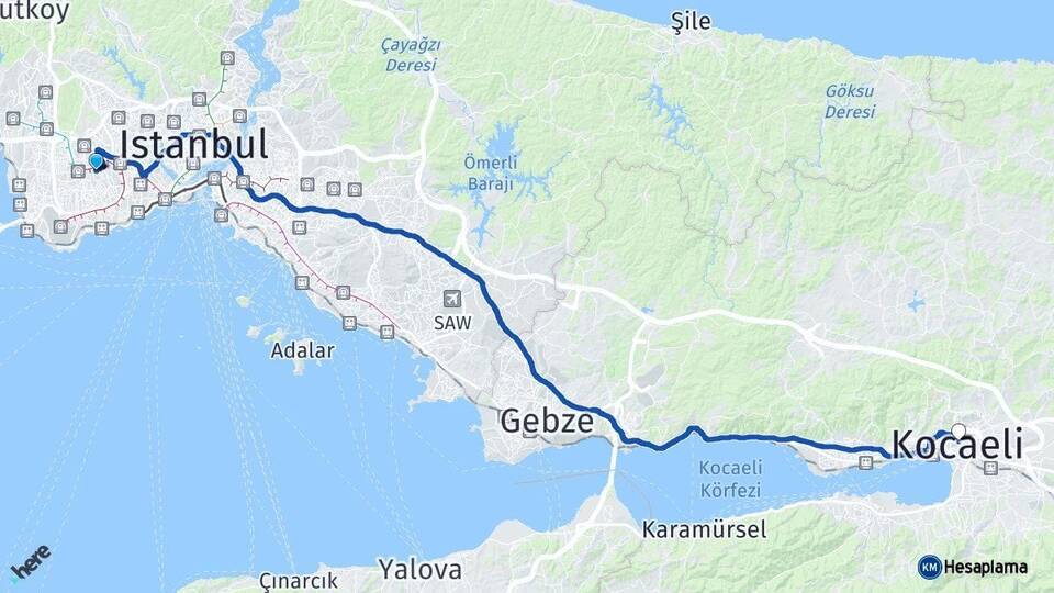 İstanbul Bağcılar Kocaeli Arası Kaç Km - Yol Haritası