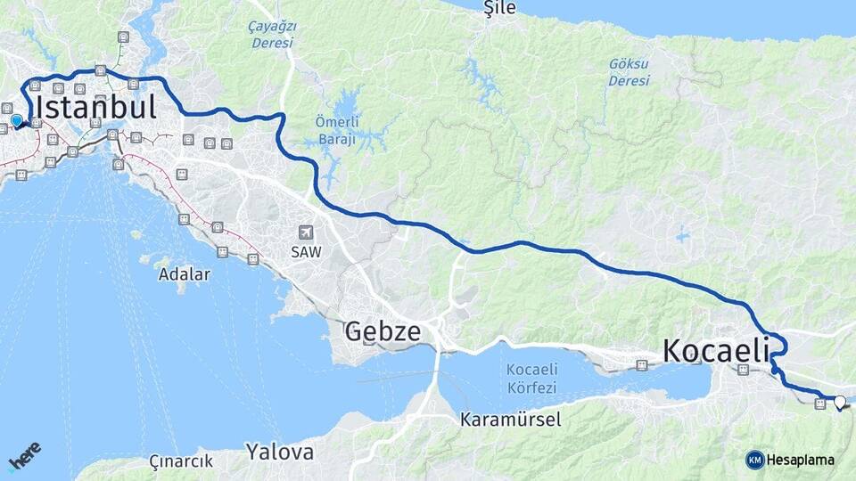 İstanbul Bağcılar Maşukiye Kartepe Kocaeli Arası Kaç Km - Yol Haritası