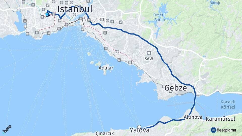 İstanbul Bağcılar Yalova Arası Kaç Km - Yol Haritası