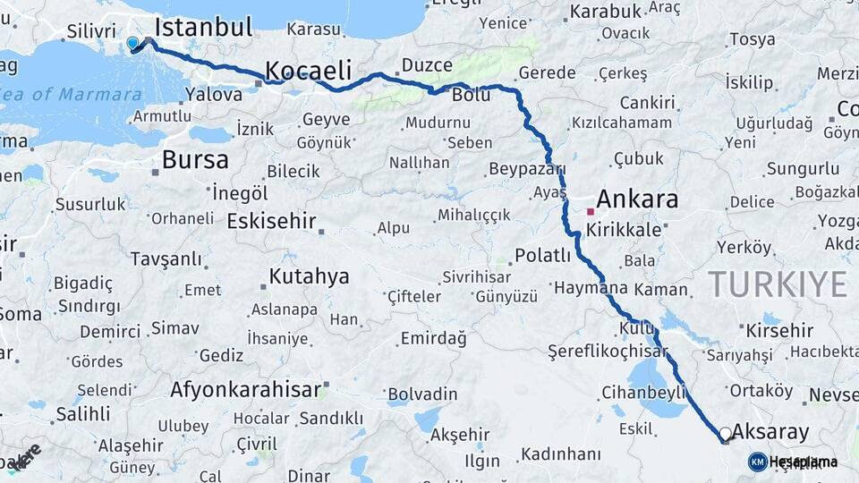 İstanbul Bahçelievler Aksaray Arası Kaç Km - Yol Haritası