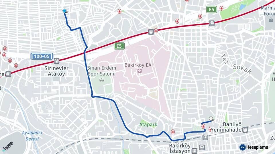 İstanbul Bahçelievler Bakırköy Arası Kaç Km - Yol Haritası