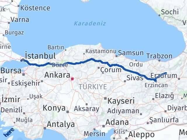 İstanbul Bahçelievler Bayburt Arası Kaç Km - Yol Haritası