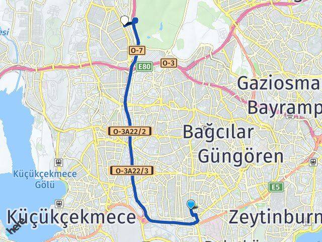 İstanbul Bahçelievler İkitelli OSB Başakşehir Arası Kaç Km - Yol Haritası
