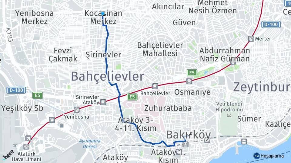 Kocasinan Bakırköy Arası Kaç Km - Yol Tarifi