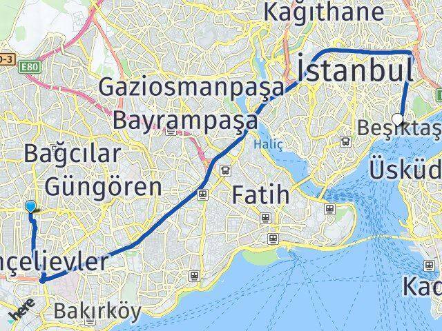 Kocasinan Beşiktaş Arası Kaç Km - Yol Tarifi