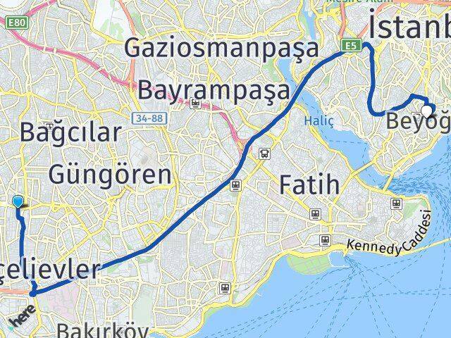 Kocasinan Beyoğlu Arası Kaç Km - Yol Tarifi