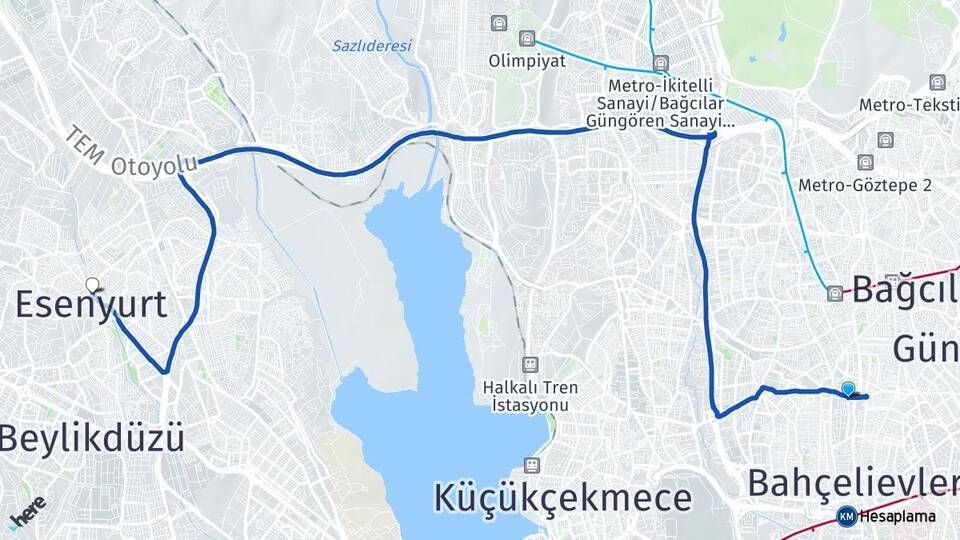 Kocasinan Esenyurt Arası Kaç Km - Yol Tarifi