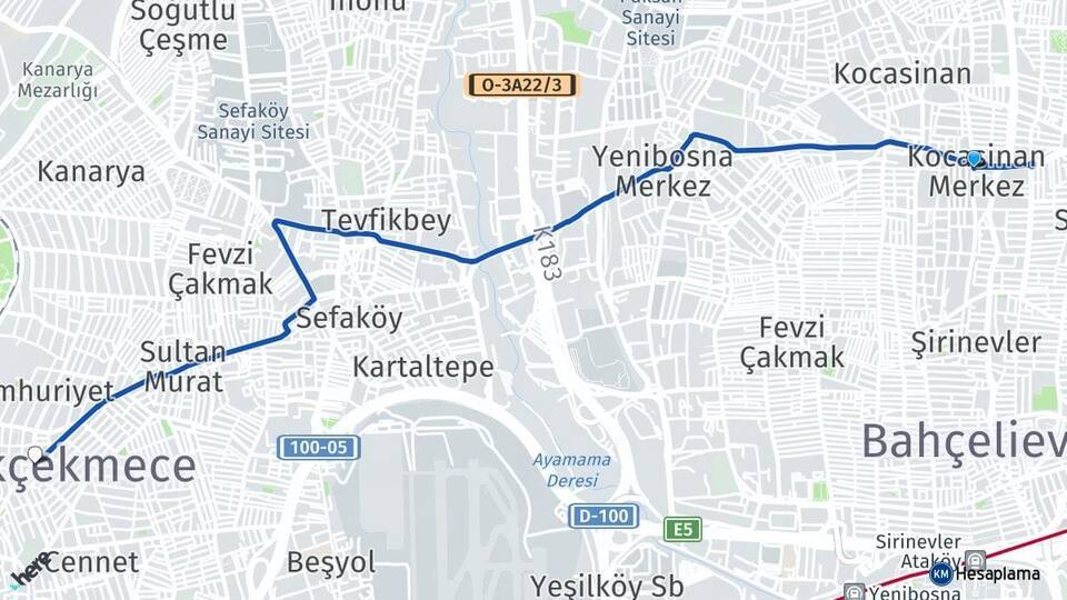 Kocasinan Küçükçekmece Arası Kaç Km - Yol Tarifi