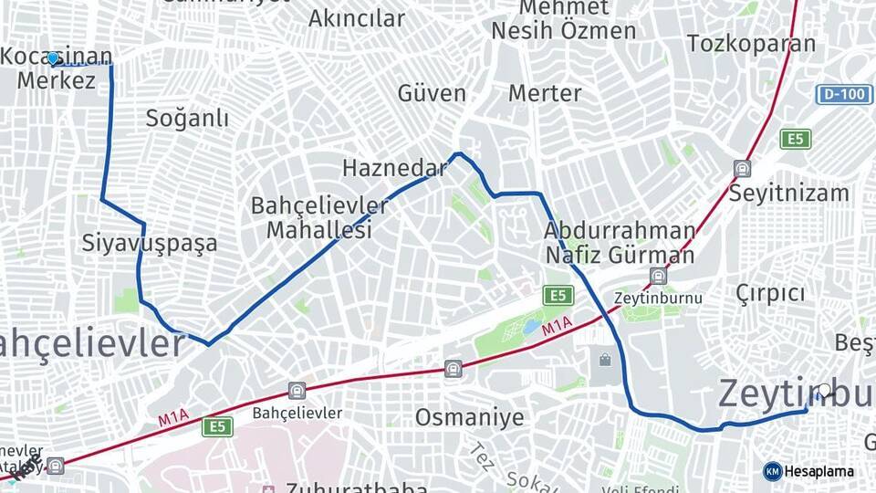 Kocasinan Zeytinburnu Arası Kaç Km - Yol Tarifi