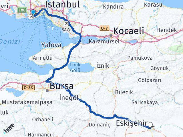 İstanbul Bahçelievler Şirinevler Eskişehir Arası Kaç Km - Yol Haritası