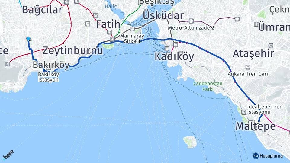 İstanbul Bahçelievler Şirinevler Maltepe Arası Kaç Km - Yol Haritası