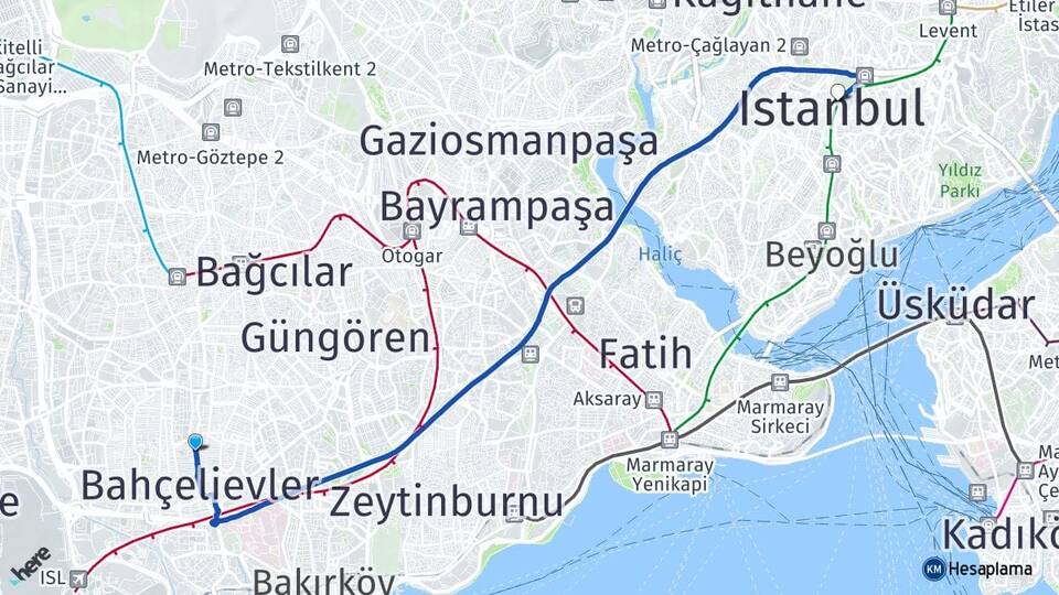 İstanbul Bahçelievler Şirinevler Şişli Arası Kaç Km - Yol Haritası