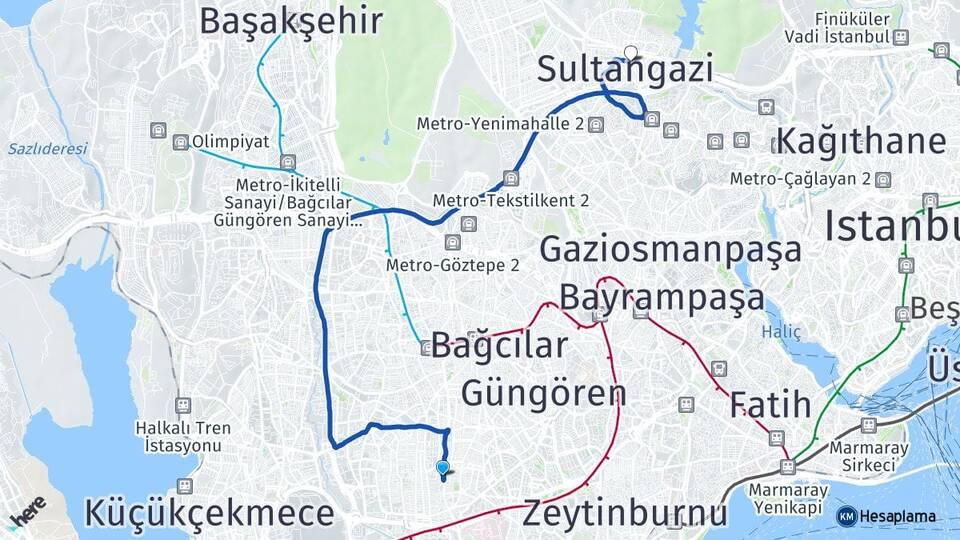 İstanbul Bahçelievler Şirinevler Sultangazi Arası Kaç Km - Yol Haritası