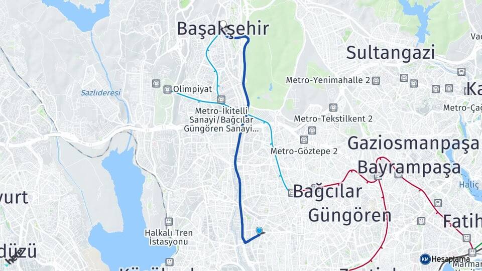 İstanbul Bahçelievler Yenibosna Başakşehir Arası Kaç Km - Yol Haritası