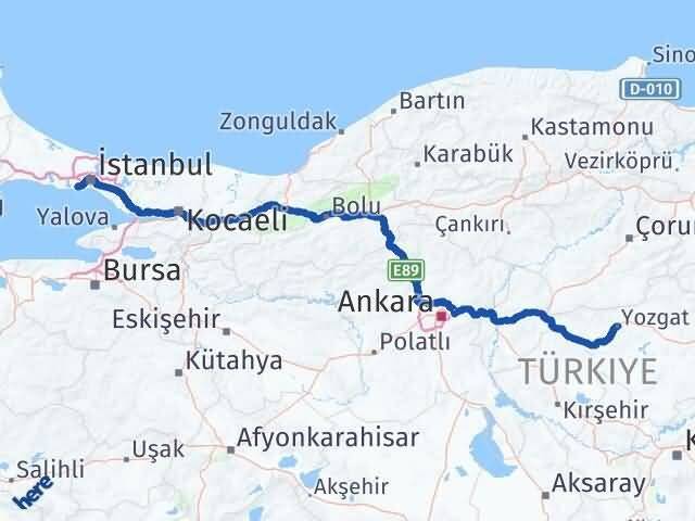 İstanbul Bahçelievler Yozgat Arası Kaç Km - Yol Haritası