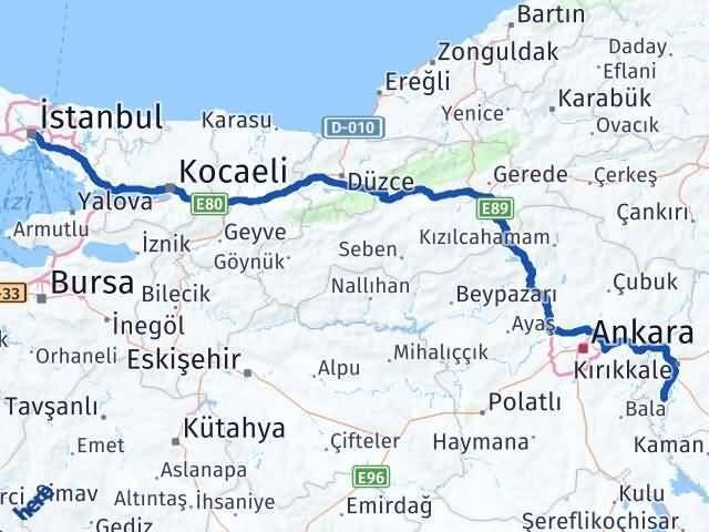 İstanbul Bahşili Kırıkkale Arası Kaç Km - Yol Haritası