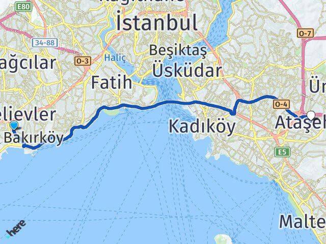 Ataköy 3-4-11. Kısım Ataşehir Arası Kaç Km - Yol Tarifi