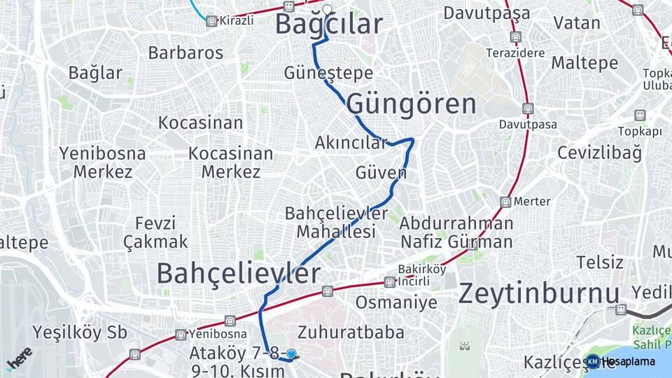 Ataköy 3-4-11. Kısım Bağcılar Arası Kaç Km - Yol Tarifi