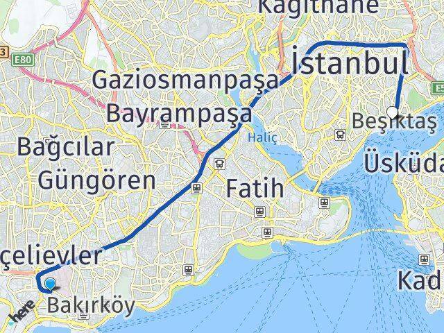 Ataköy 3-4-11. Kısım Beşiktaş Arası Kaç Km - Yol Tarifi