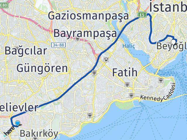 Ataköy 3-4-11. Kısım Beyoğlu Arası Kaç Km - Yol Tarifi