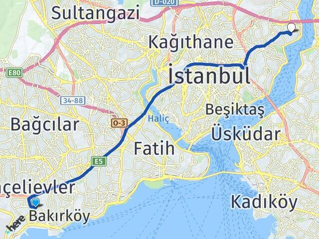 Ataköy 3-4-11. Kısım Boğaziçi Üniversitesi Arası Kaç Km - Yol Tarifi