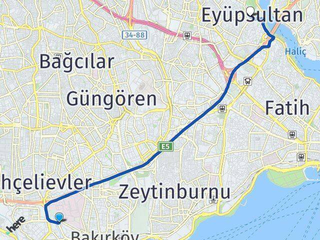 Ataköy 3-4-11. Kısım Eyüpsultan Arası Kaç Km - Yol Tarifi