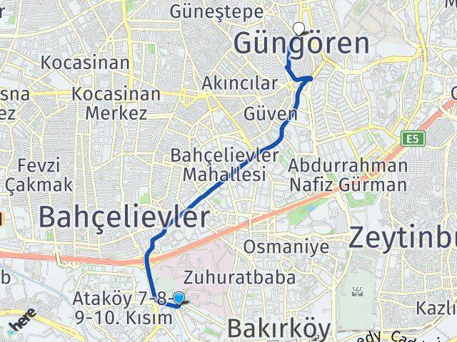 Ataköy 3-4-11. Kısım Güngören Arası Kaç Km - Yol Tarifi