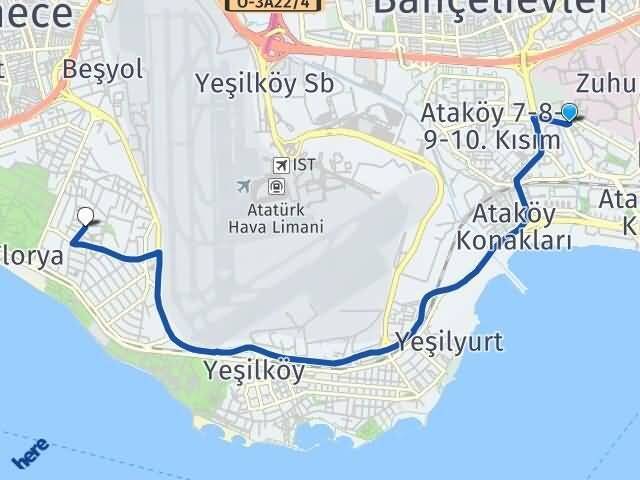 Ataköy 3-4-11. Kısım Şenlikköy Arası Kaç Km - Yol Tarifi