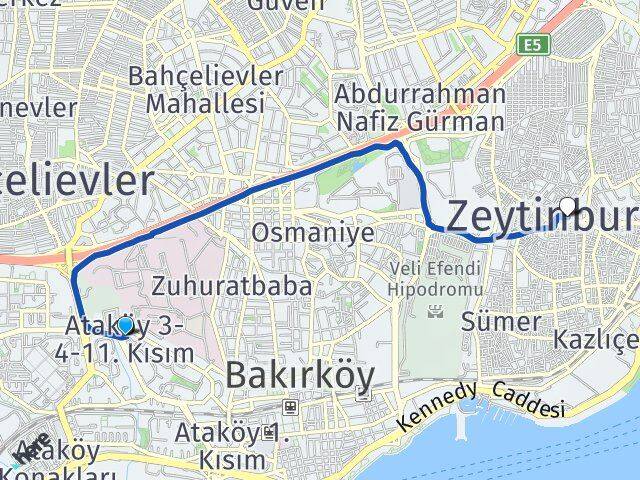 Ataköy 3-4-11. Kısım Zeytinburnu Arası Kaç Km - Yol Tarifi