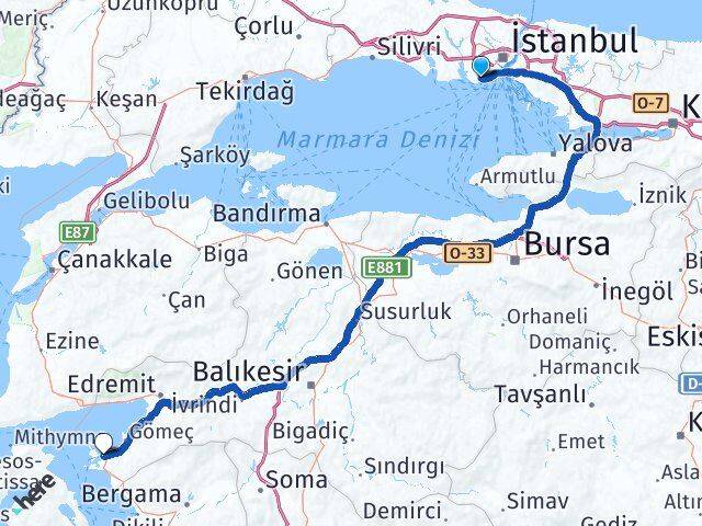 İstanbul Bakırköy Ataköy Ayvalık Balıkesir Arası Kaç Km - Yol Haritası