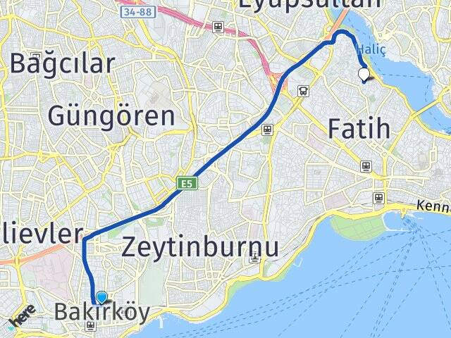 İstanbul Bakırköy Balat Fatih Arası Kaç Km - Yol Haritası