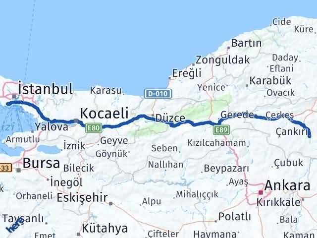 İstanbul Bakırköy Çankırı Arası Kaç Km - Yol Haritası