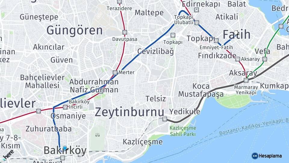 İstanbul Bakırköy Fatih Arası Kaç Km - Yol Haritası